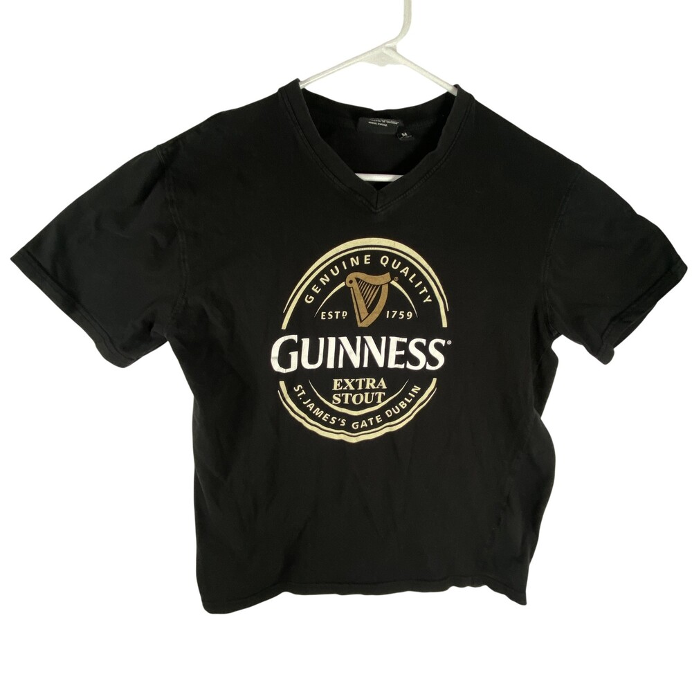 Guinness Shirt Womens Medium Black V Neck Extra Stout Beer Tee Relaxed Fit